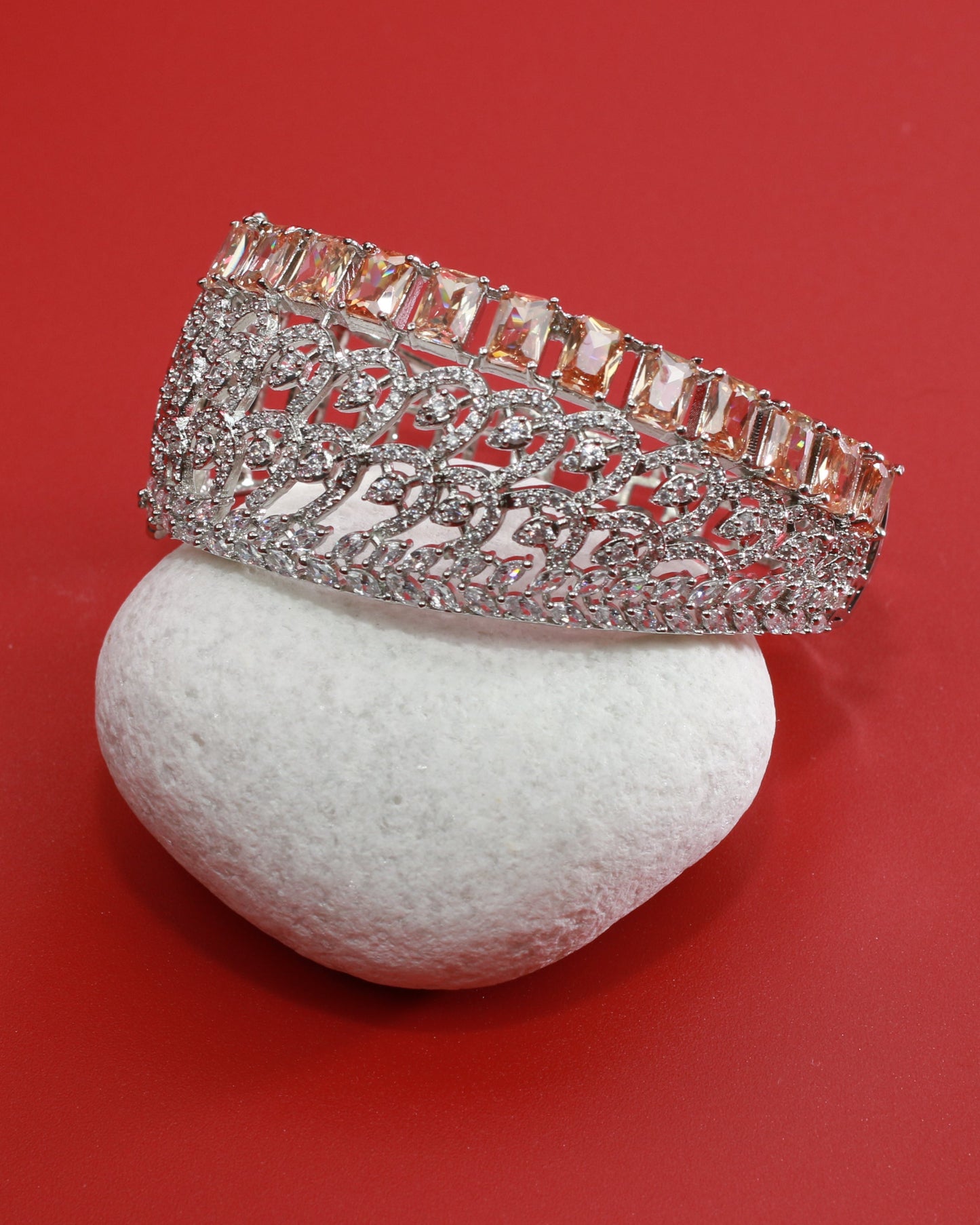 Dual Layered Silver Bracelet with Champagne Stones