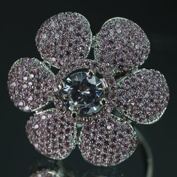 Lavender Flower Ring with Diamond Center