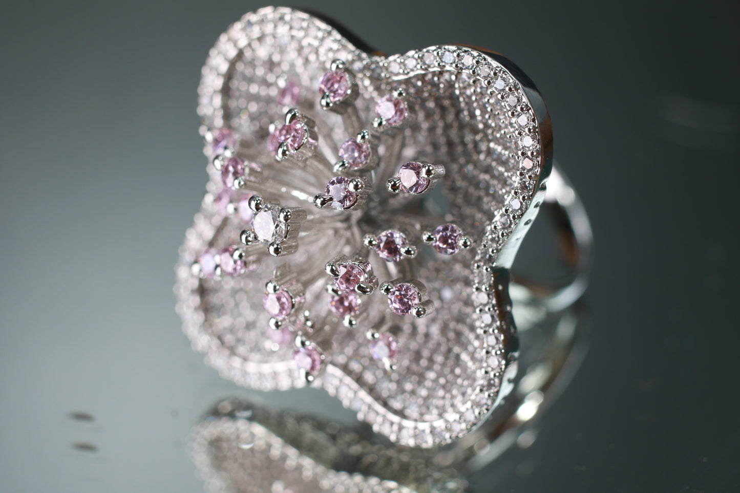 Pink Floral CZ Finger Ring – Elegant Gift Jewelry