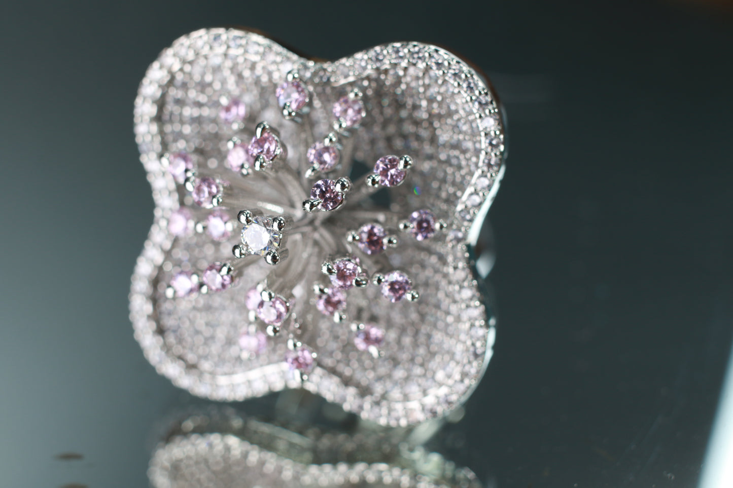 Pink Floral CZ Finger Ring – Elegant Gift Jewelry