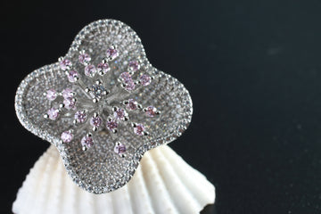 Pink Floral CZ Finger Ring – Elegant Gift Jewelry