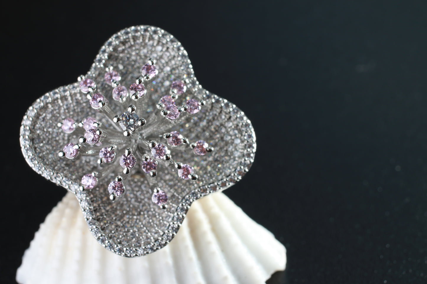 Pink Floral CZ Finger Ring – Elegant Gift Jewelry