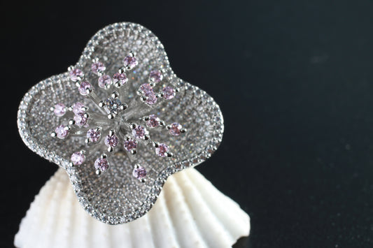 Pink Floral CZ Finger Ring – Elegant Gift Jewelry