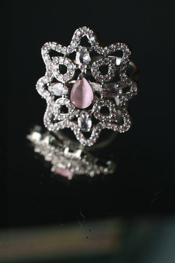 Pink Teardrop Floral Adjustable Ring