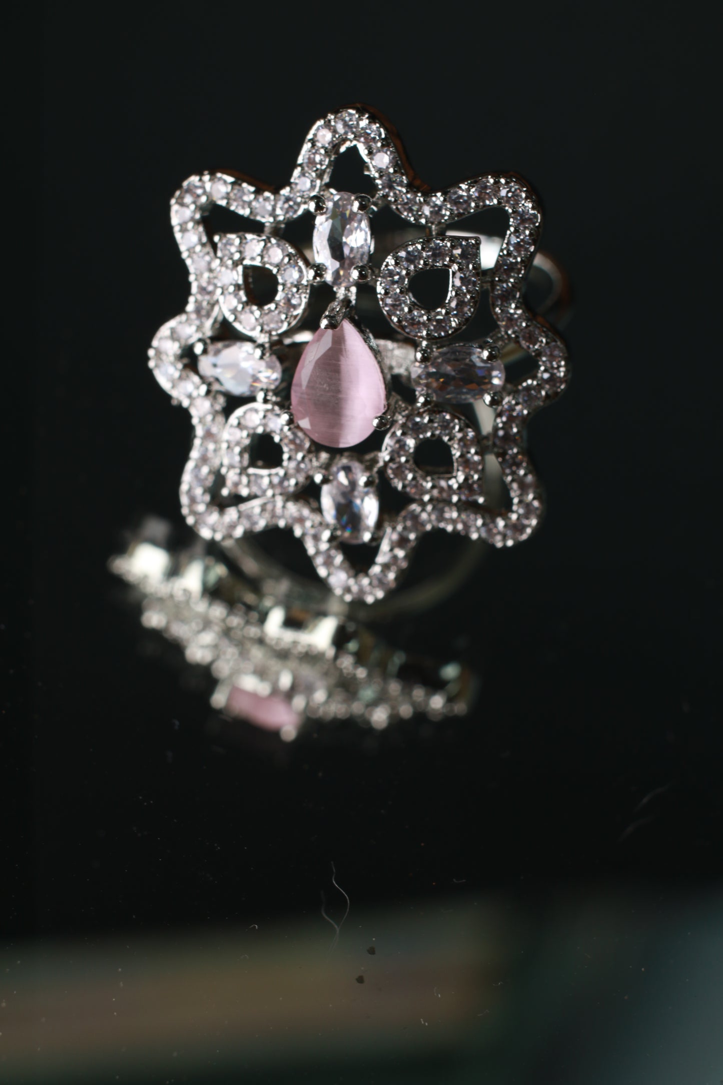 Pink Teardrop Floral Adjustable Ring