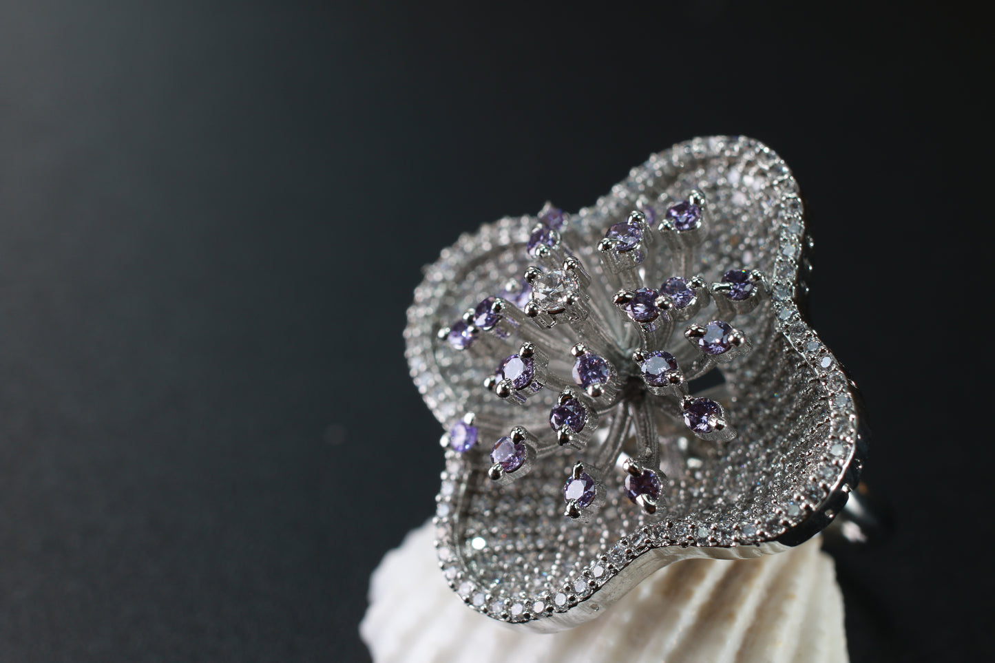 Lavender Sparkle Bloom Finger Ring