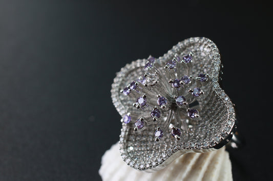 Lavender Sparkle Bloom Finger Ring