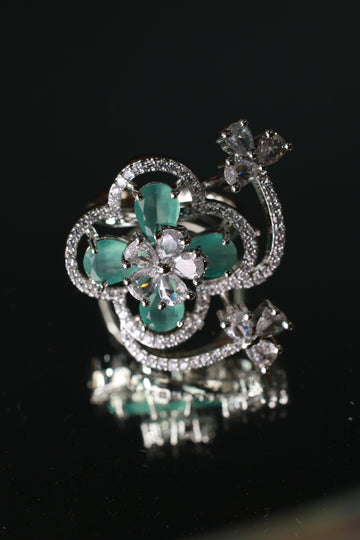 Green Floral Butterfly Adjustable Ring