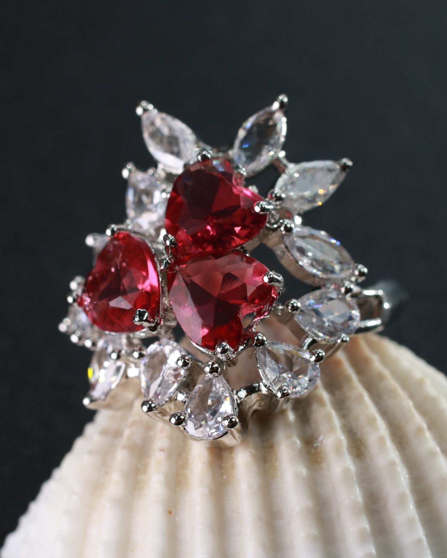 Heart Cluster Ruby Ring with Diamond Accents