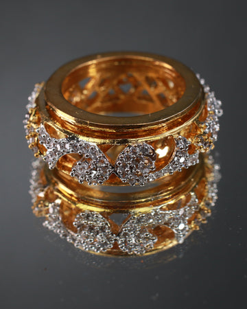 Floral CZ Gold Ring with Rotating Center