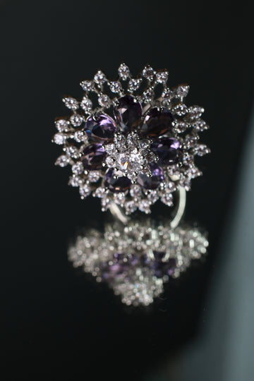 Purple Crystal Flower Cocktail Ring