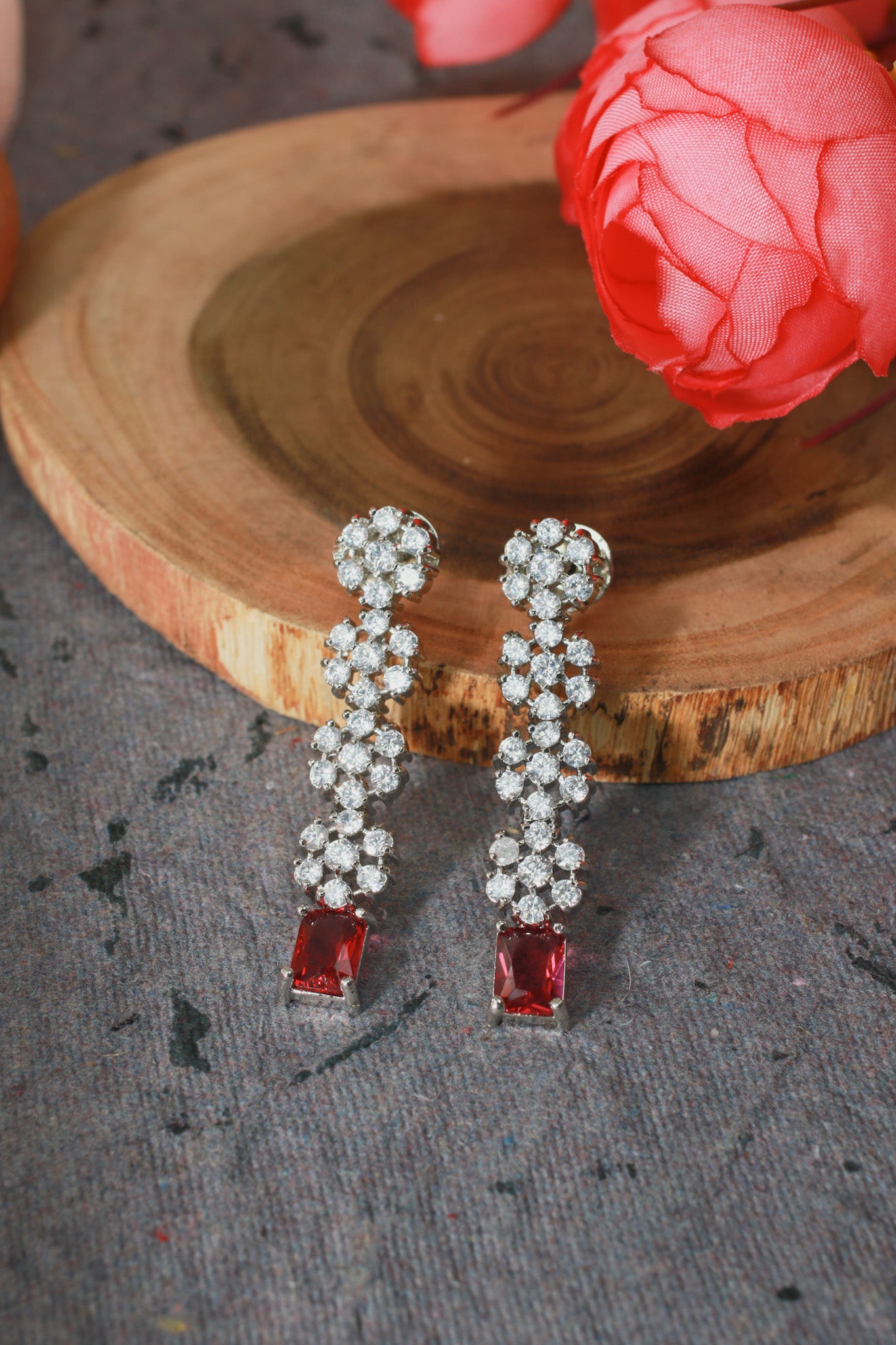 Ruby Rectangular Stone Floral Necklace Set