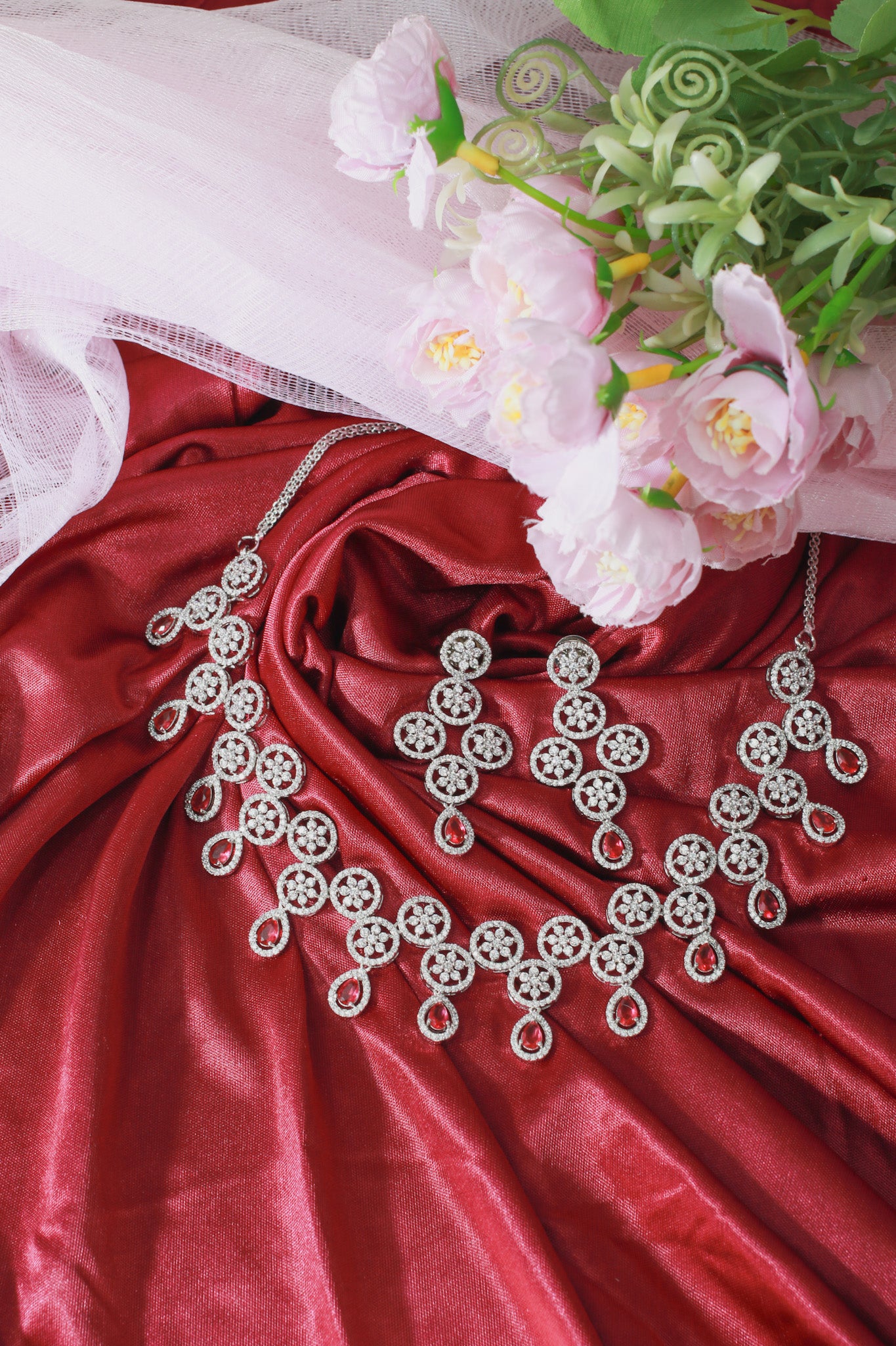 Royal Ruby Swirl Necklace Set