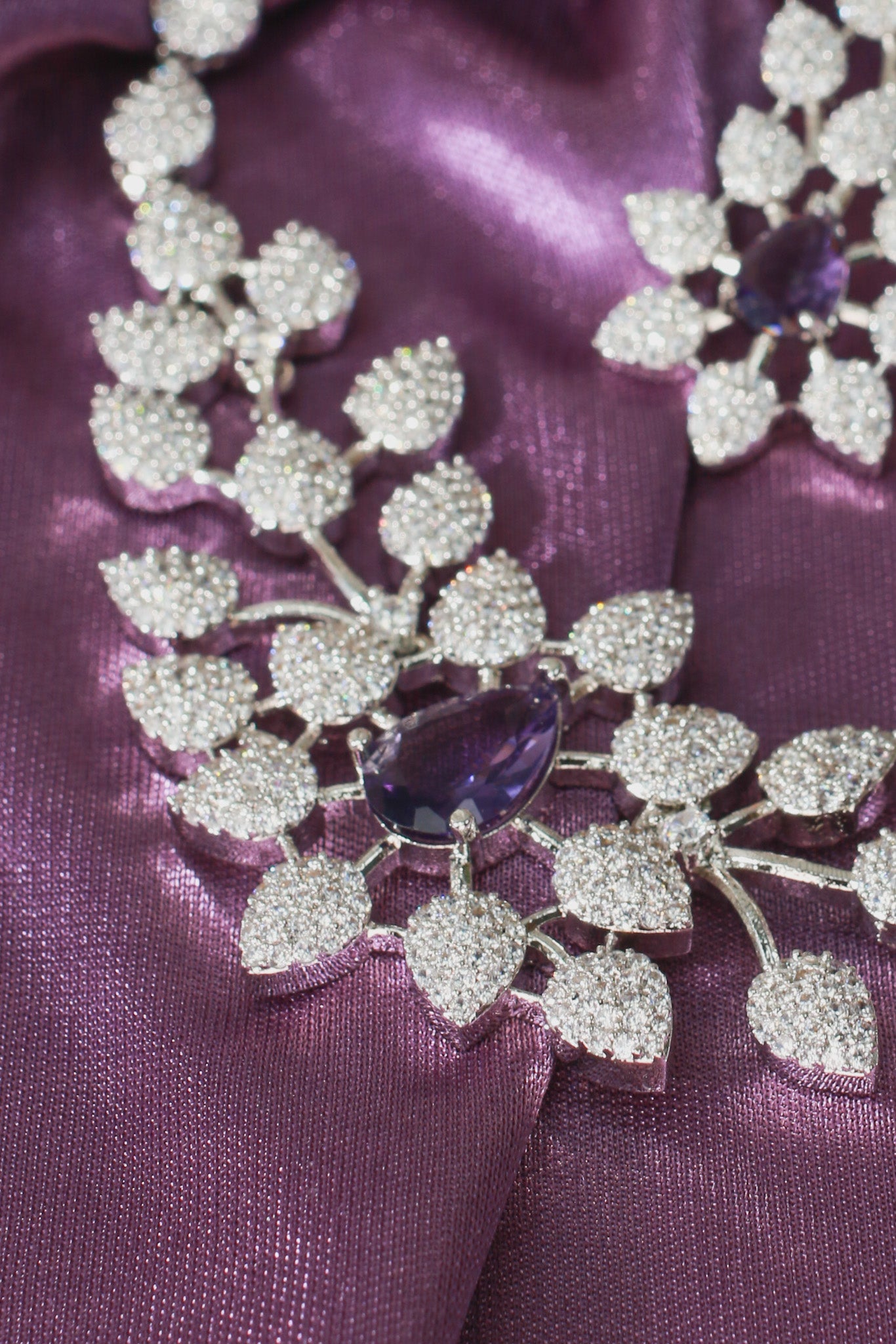Midnight Floral Silver Bridal Necklace Set