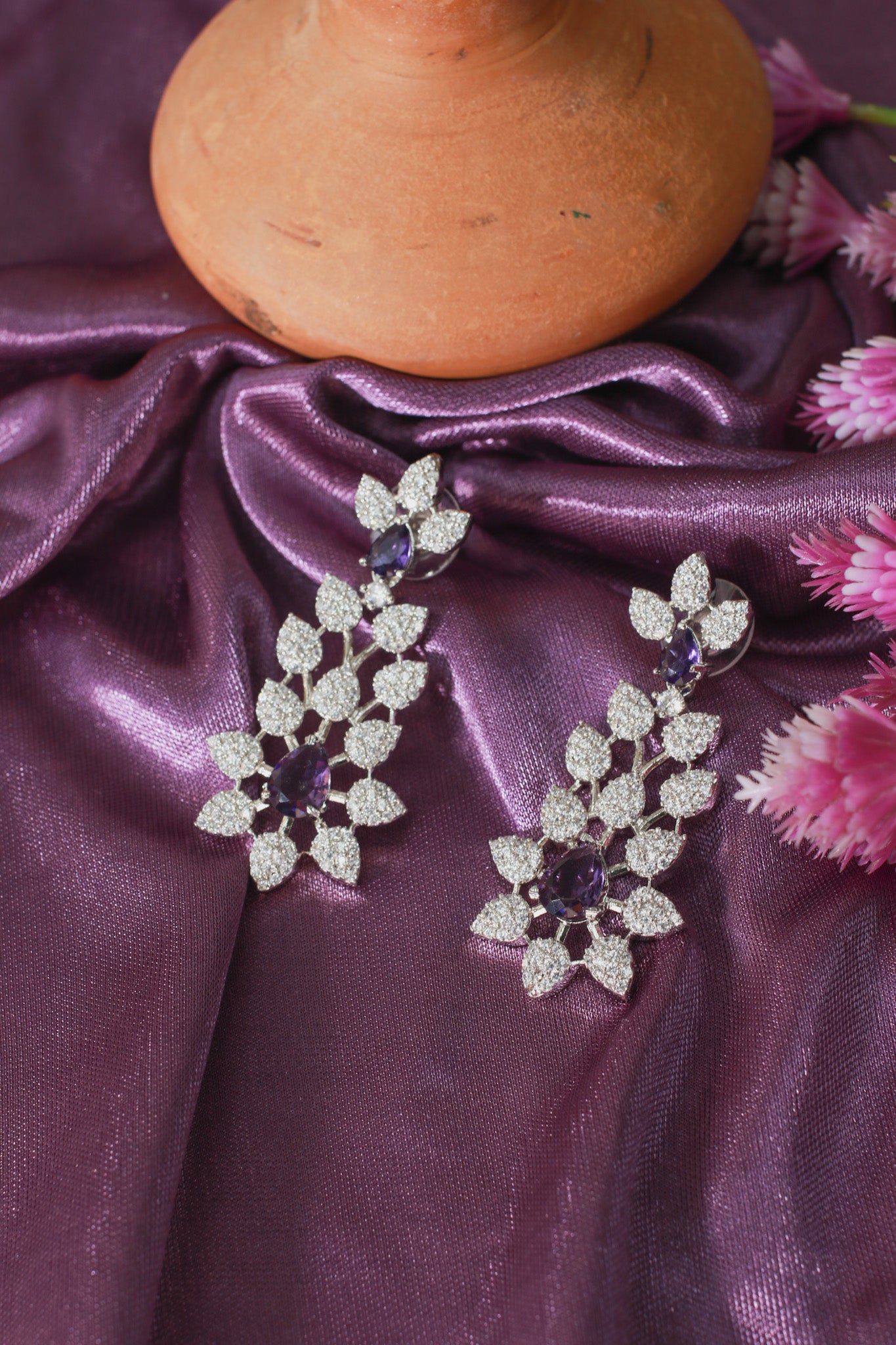 Midnight Floral Silver Bridal Necklace Set