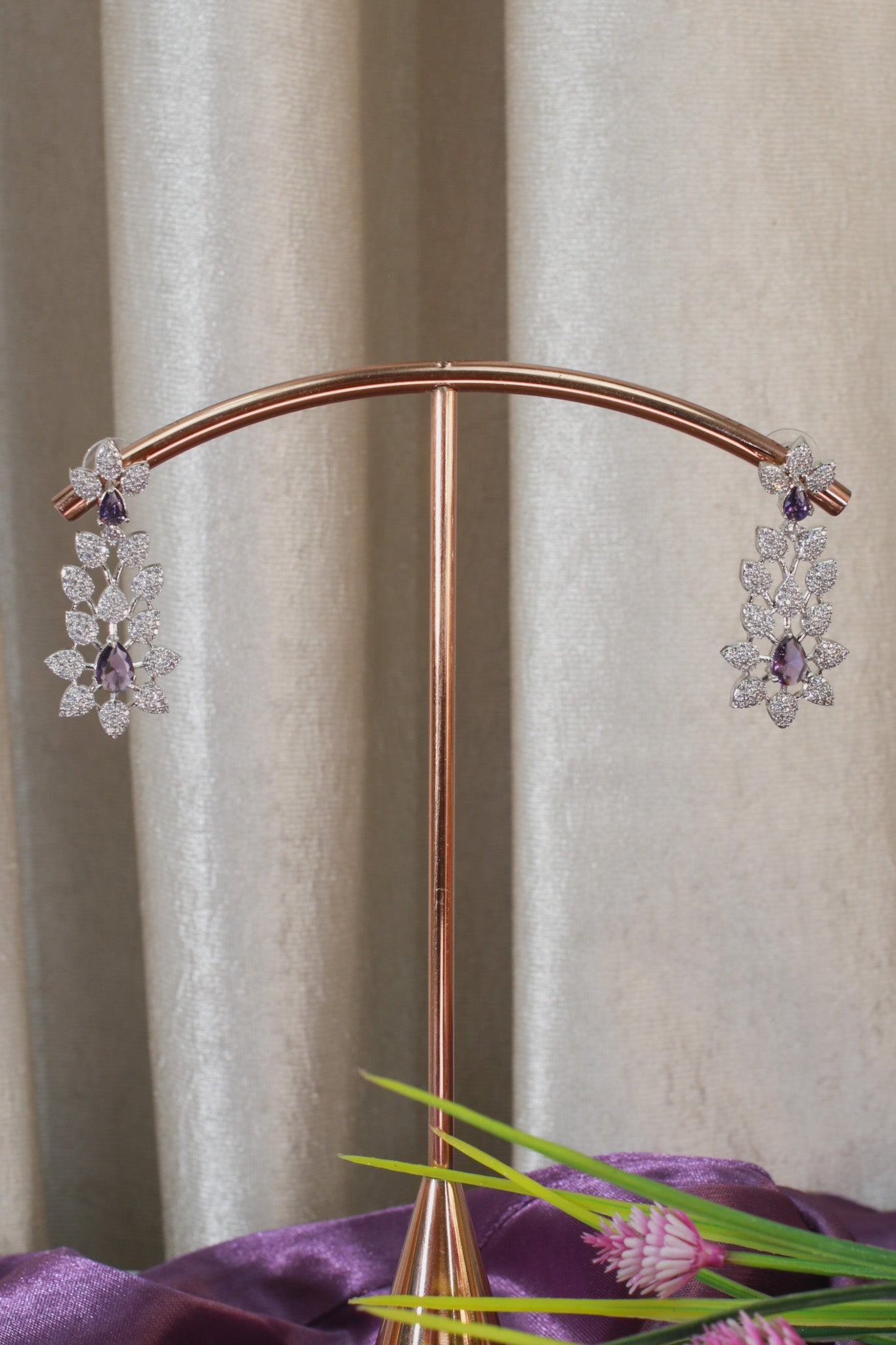 Midnight Floral Silver Bridal Necklace Set