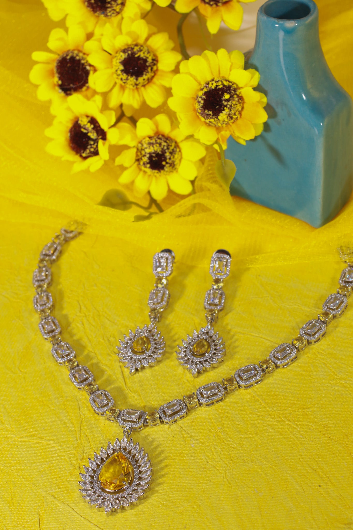 Citrine Sunburst Bridal Necklace Set