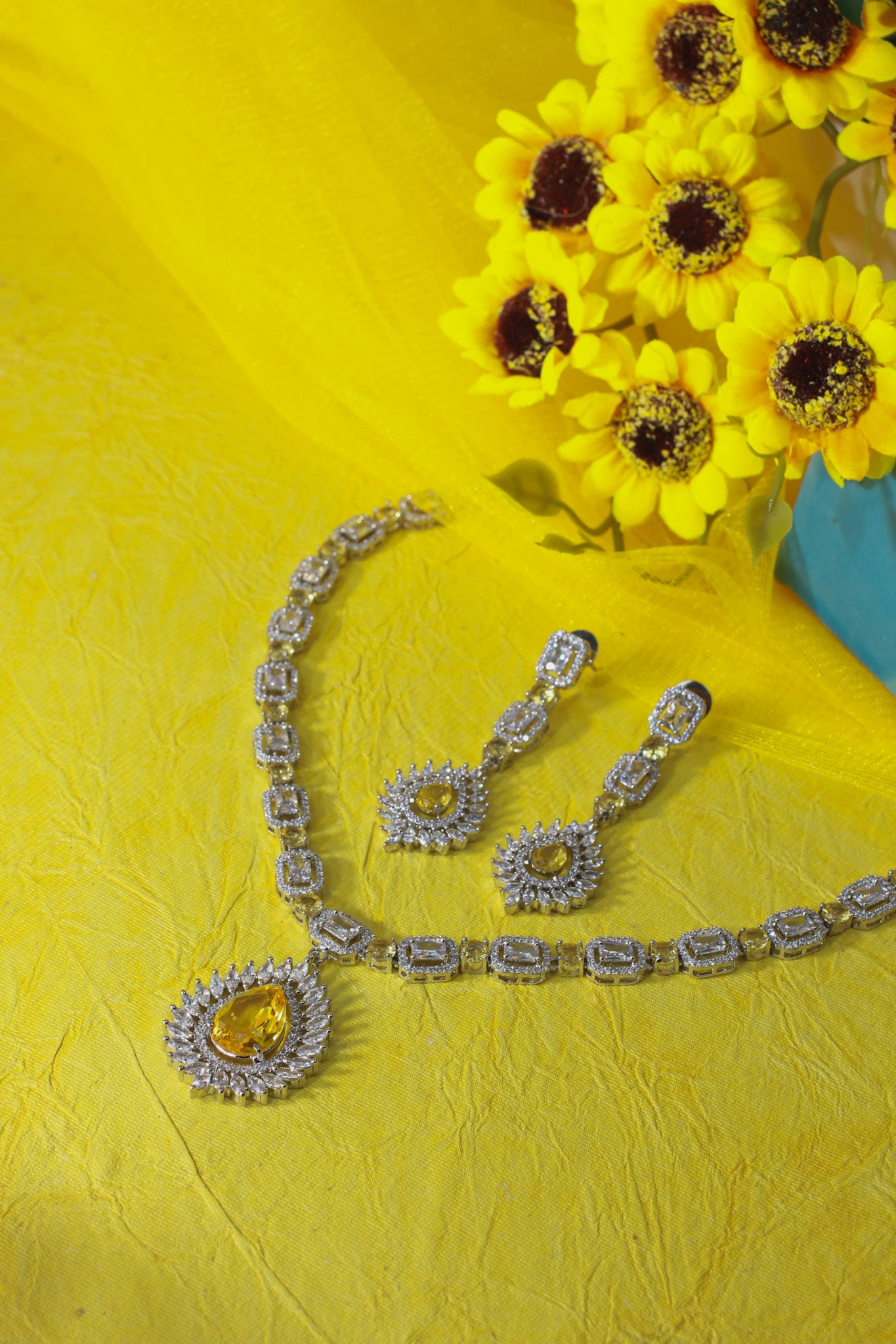 Citrine Sunburst Bridal Necklace Set