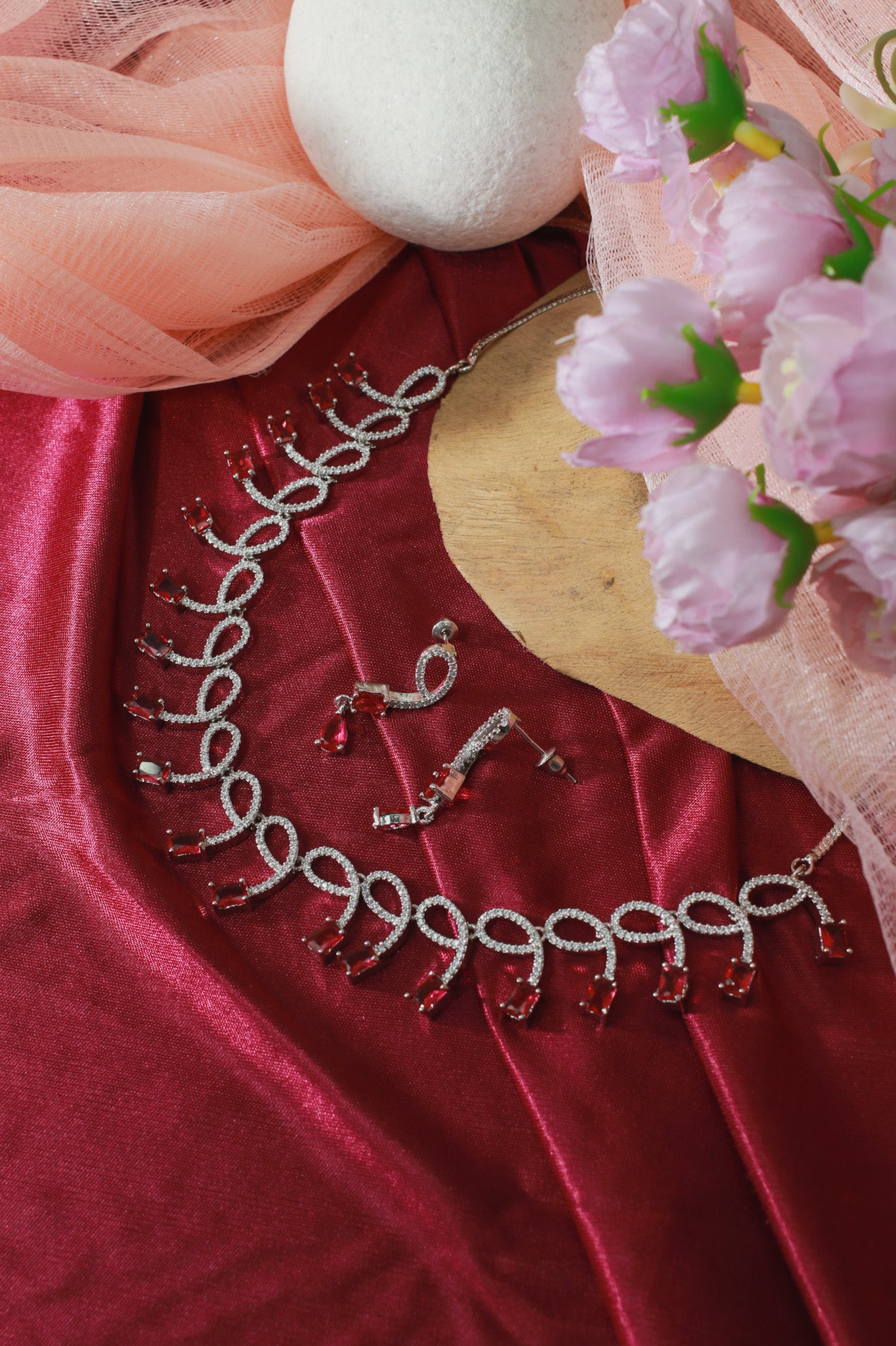 Ruby Loop Cascade AD Necklace Set