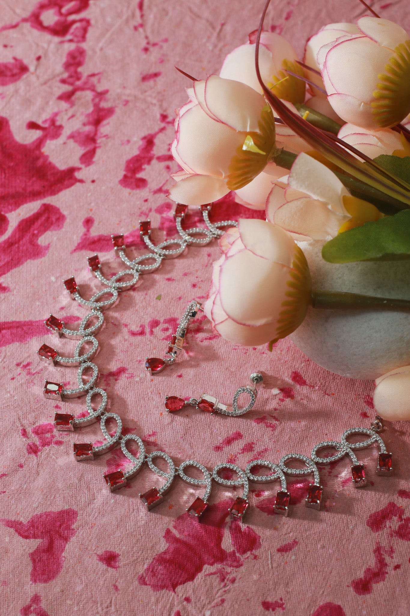 Ruby Loop Cascade AD Necklace Set