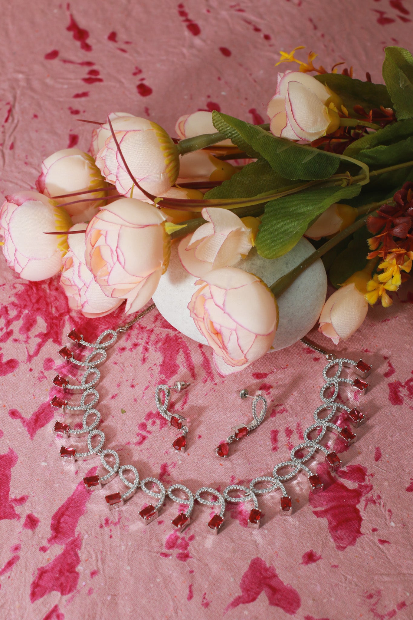 Ruby Loop Cascade AD Necklace Set