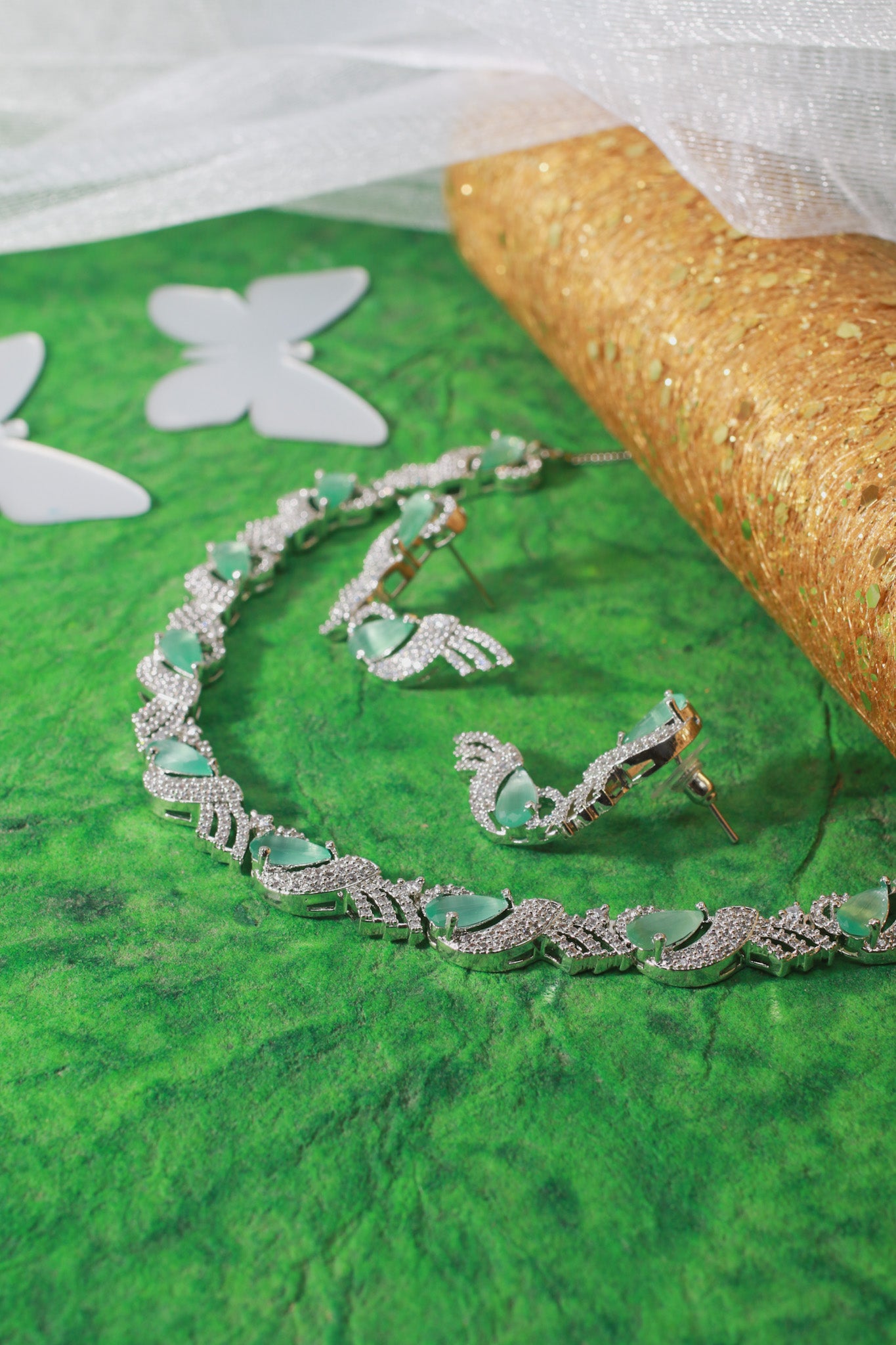 Mint Teardrop Wave Necklace Set