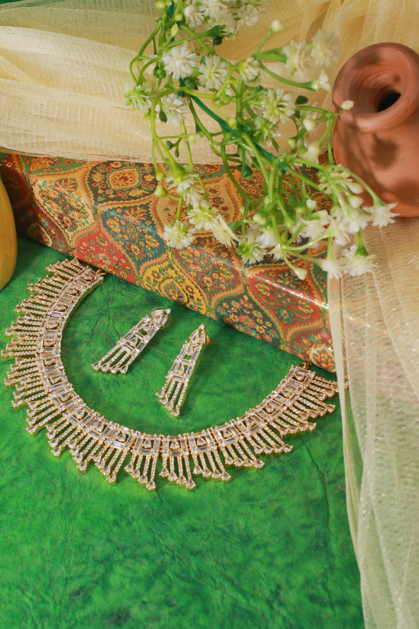 Golden Cascade Art Deco Necklace Set