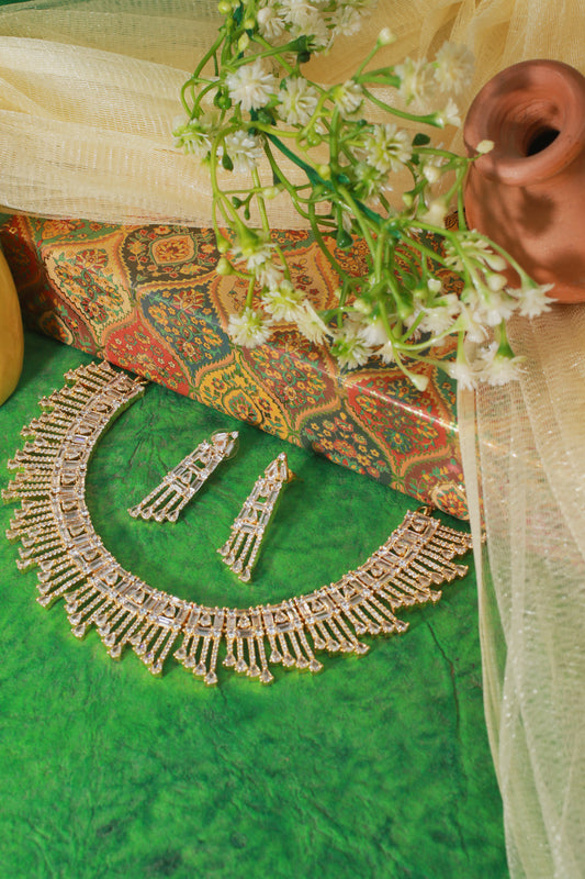 Golden Cascade Art Deco Necklace Set