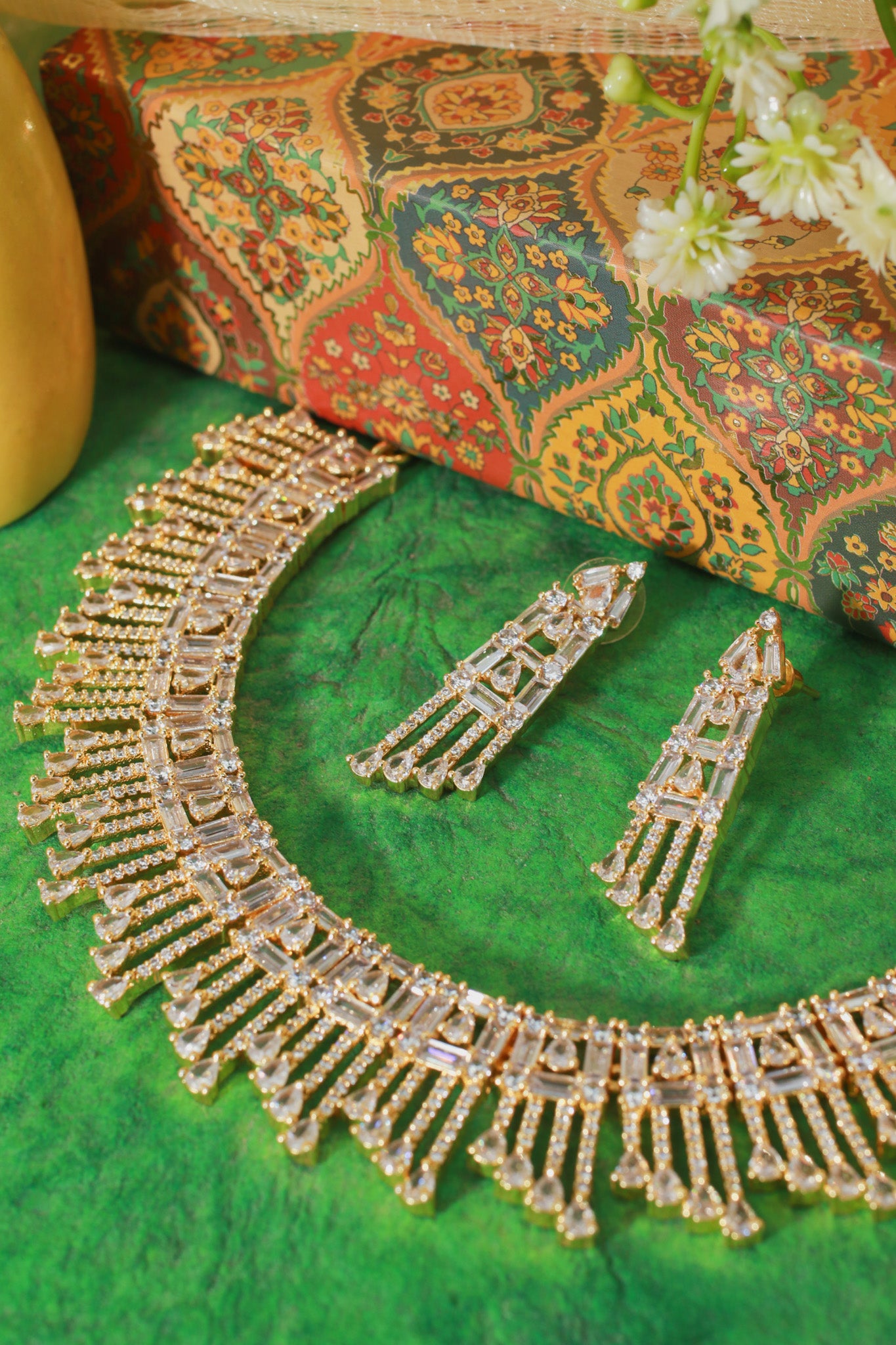 Golden Cascade Art Deco Necklace Set