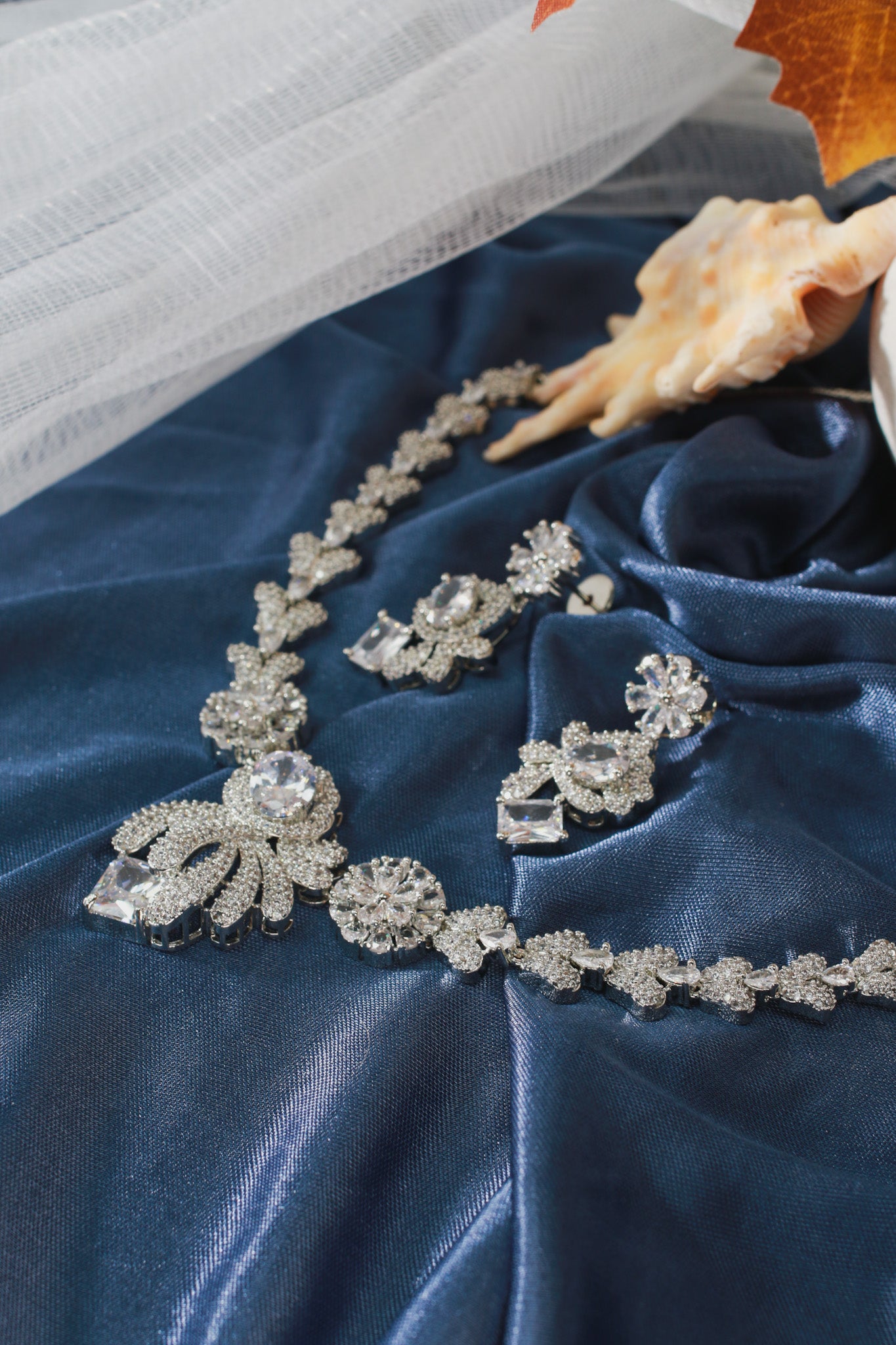 Princess Cut White Floral Necklace Set