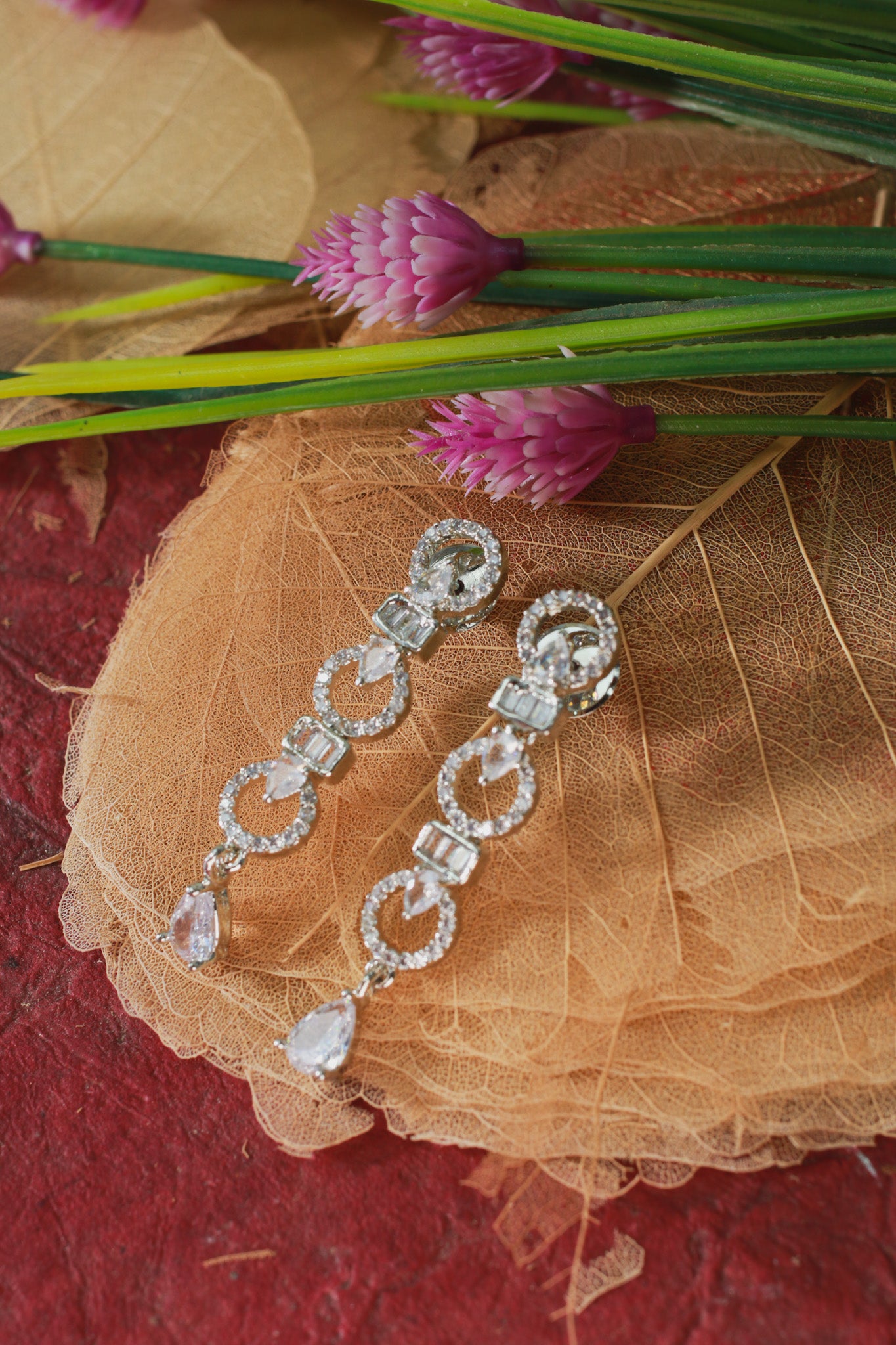 Silver Circle Drop AD Necklace Set