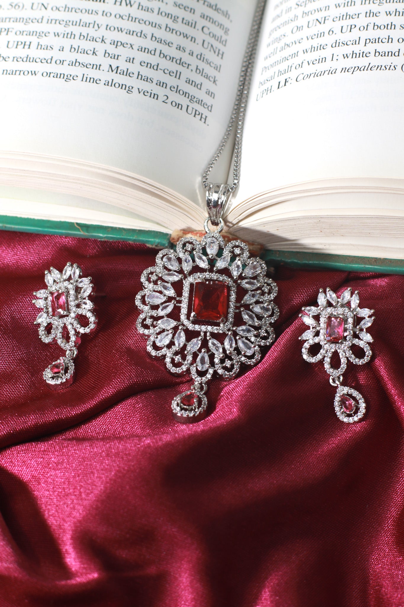 Vintage Ruby Pendant AD Necklace Set