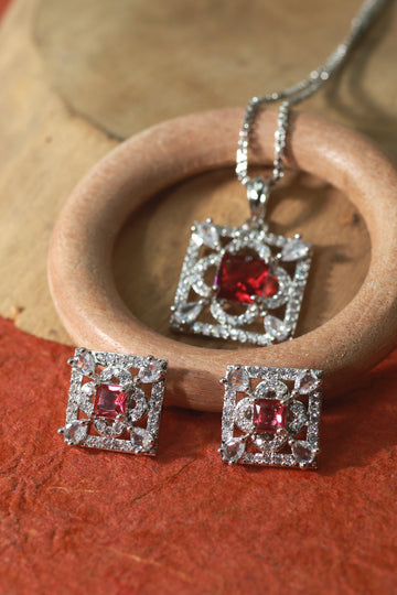 Square Ruby Classic Pendant Set