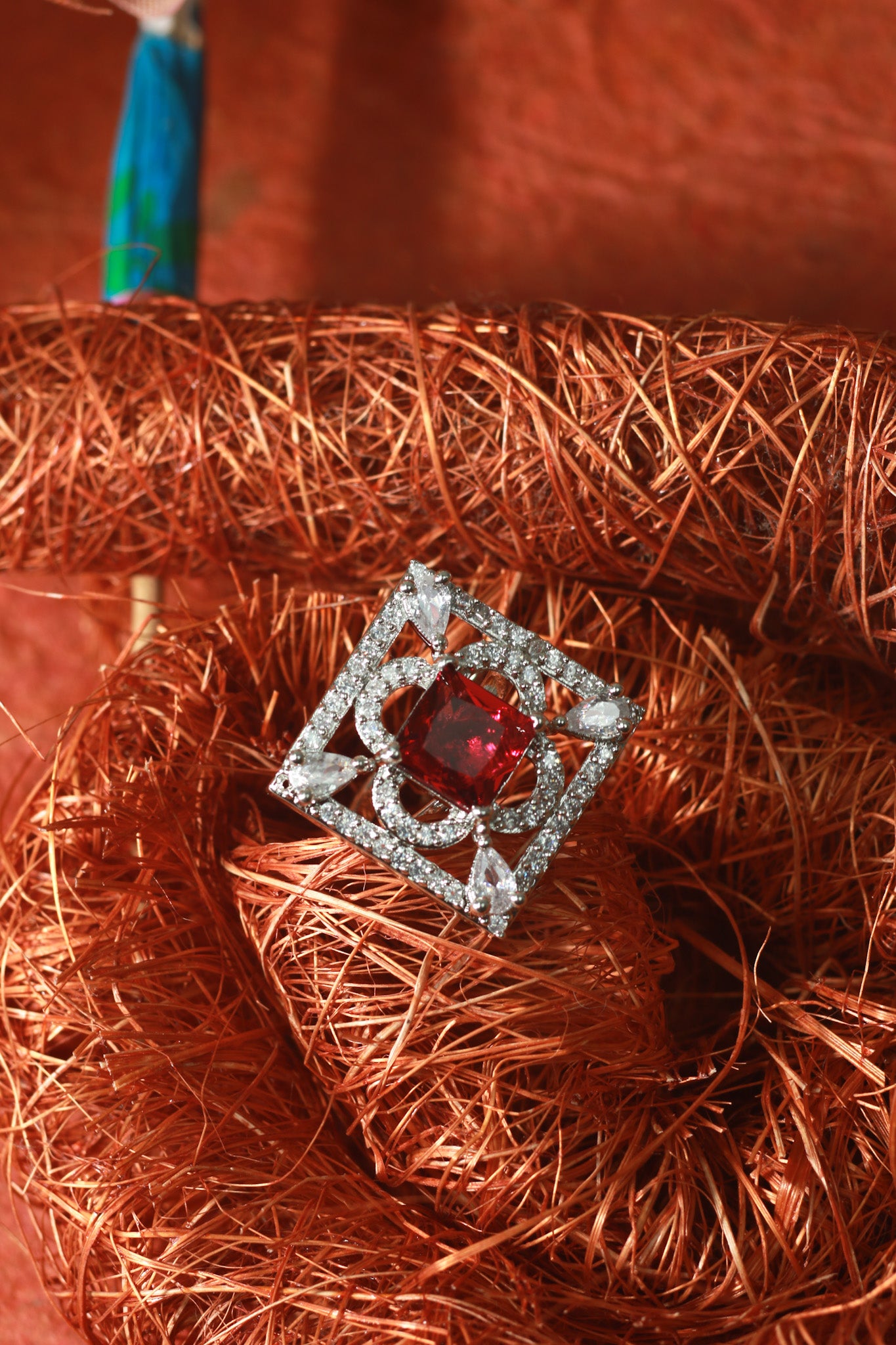 Square Ruby Classic Pendant Set