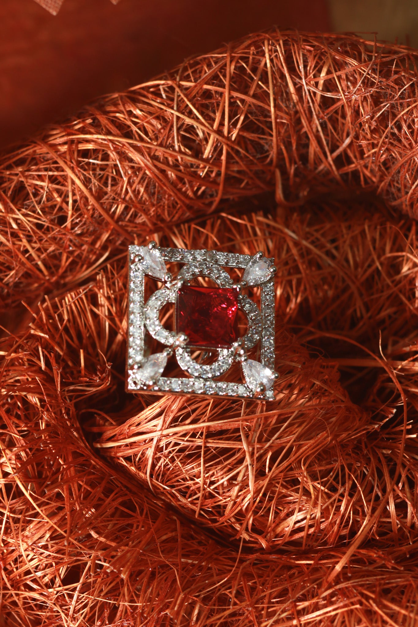 Square Ruby Classic Pendant Set