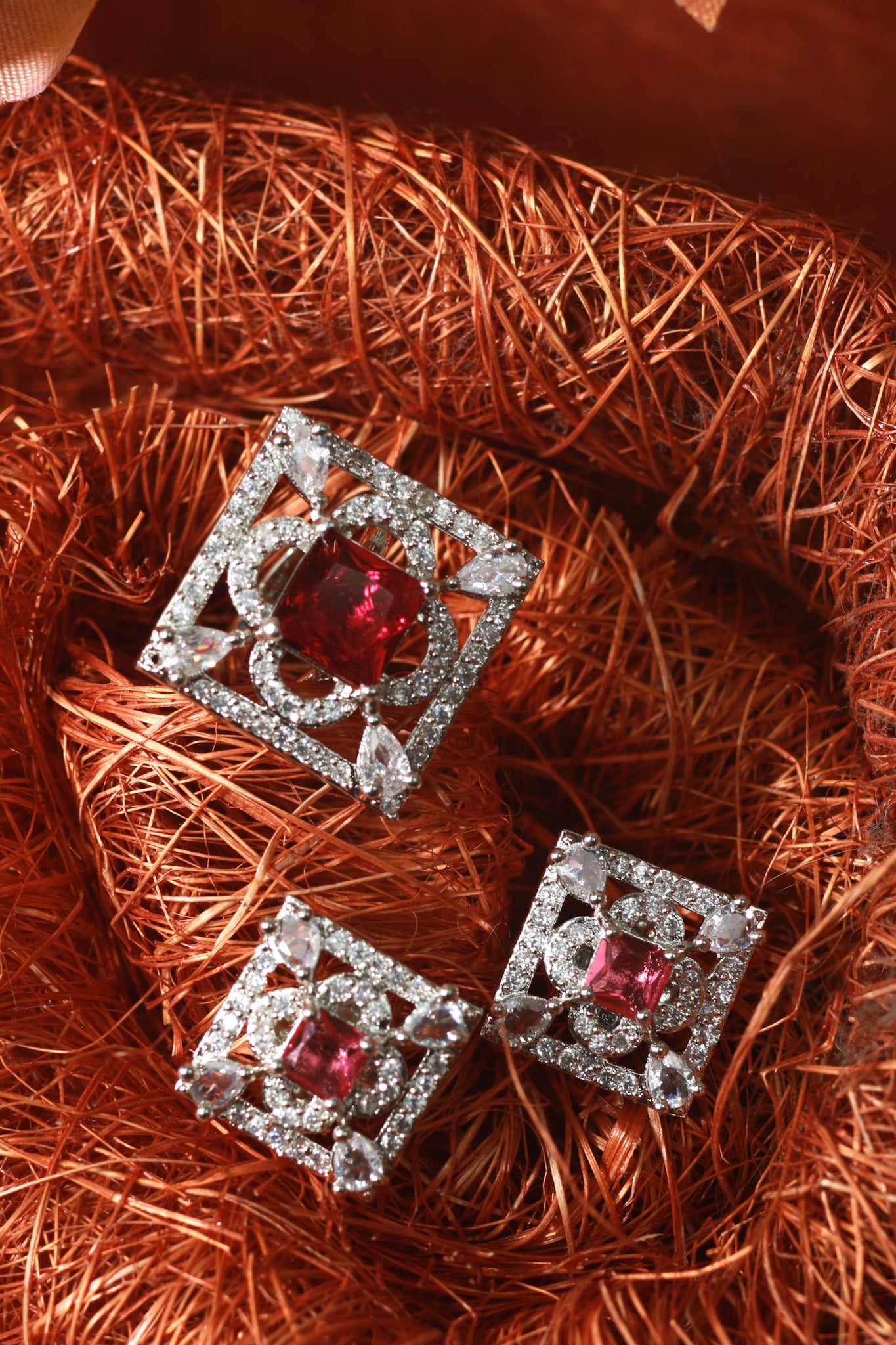 Square Ruby Classic Pendant Set