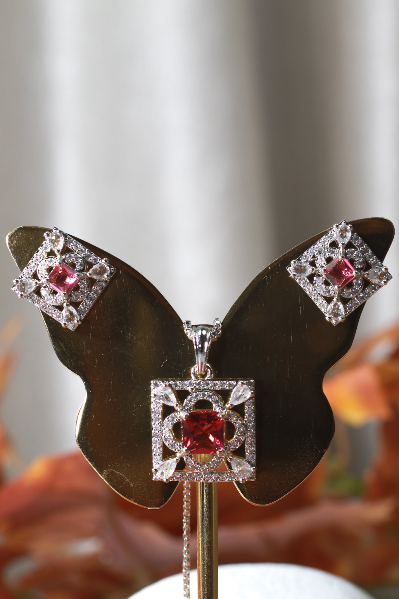 Square Ruby Classic Pendant Set