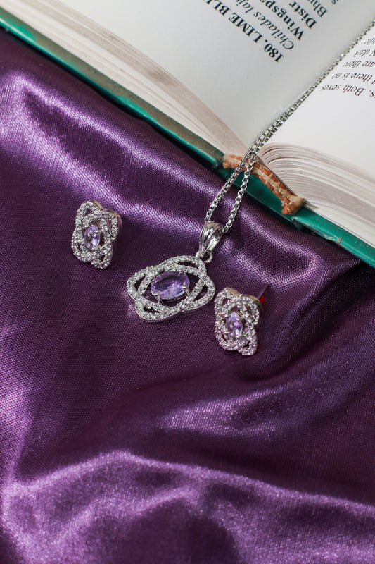 Purple Oval Floral Pendant Set