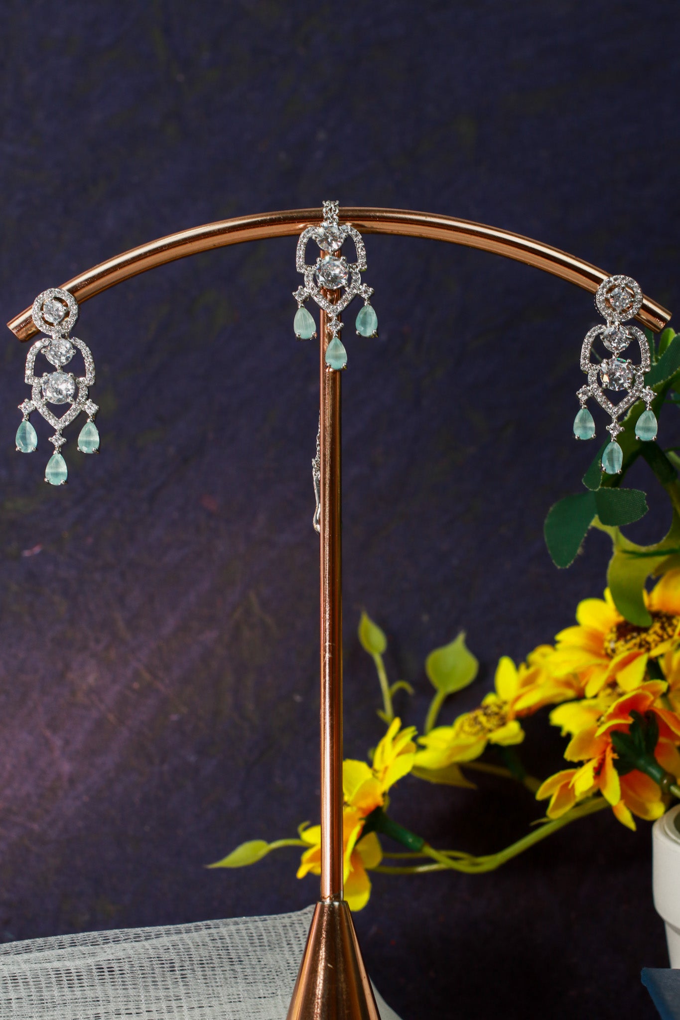 Aqua Droplet Diamond Necklace Set