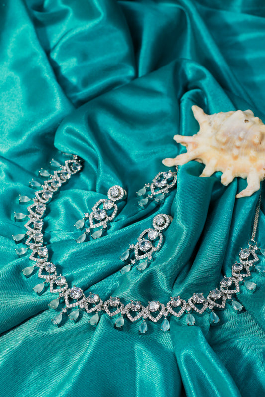 Aqua Droplet Diamond Necklace Set