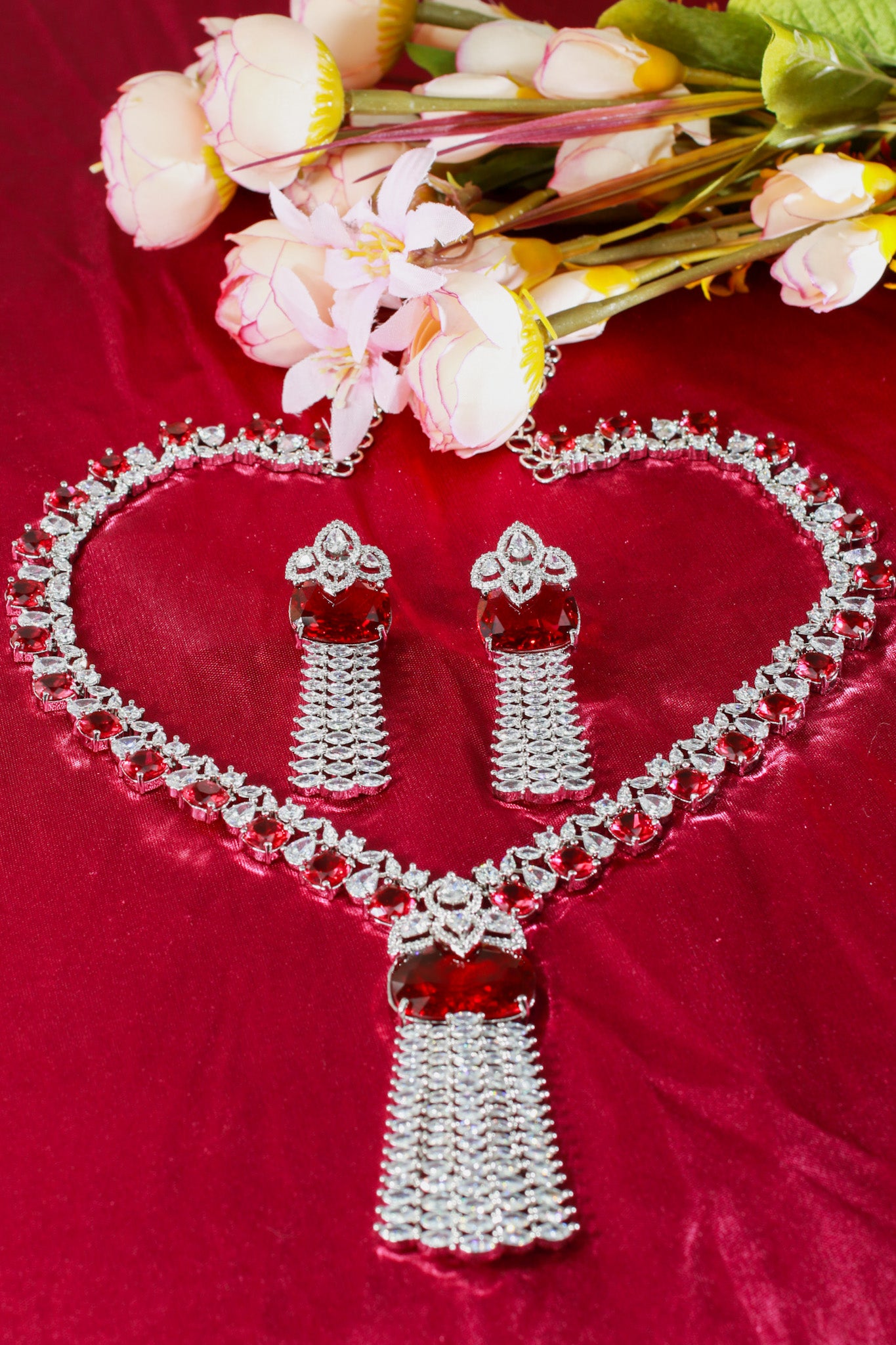 Ruby Tassel Classic AD Necklace Set