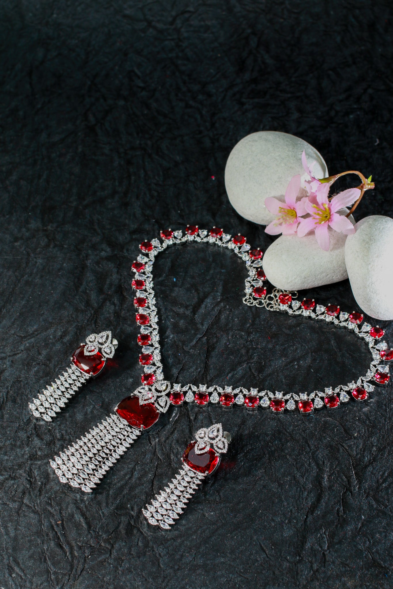Ruby Tassel Classic AD Necklace Set