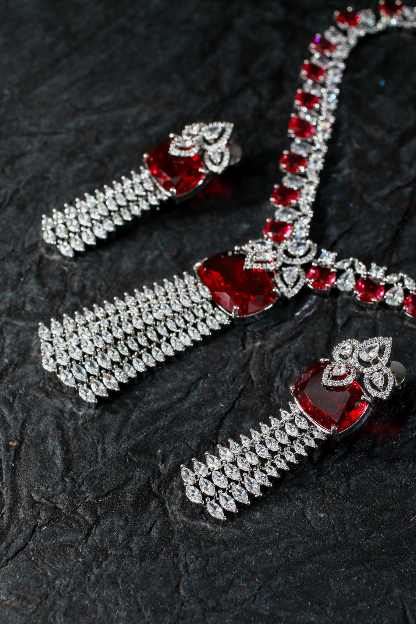 Ruby Tassel Classic AD Necklace Set