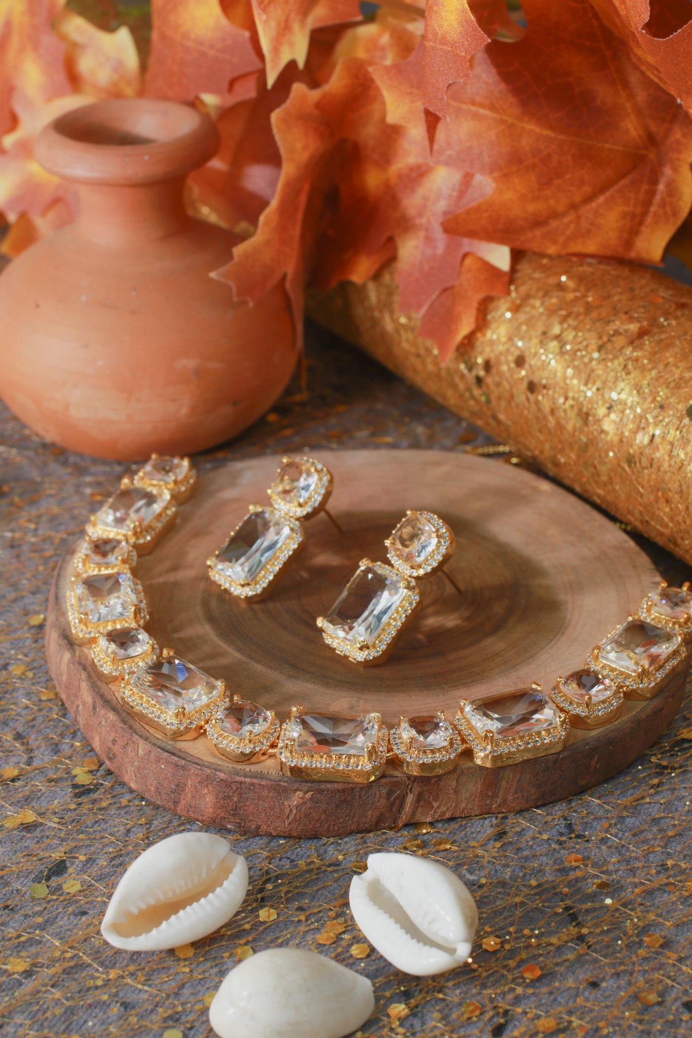 Champagne Gold AD Necklace Set | Elegant Cubic Zirconia Jewelry