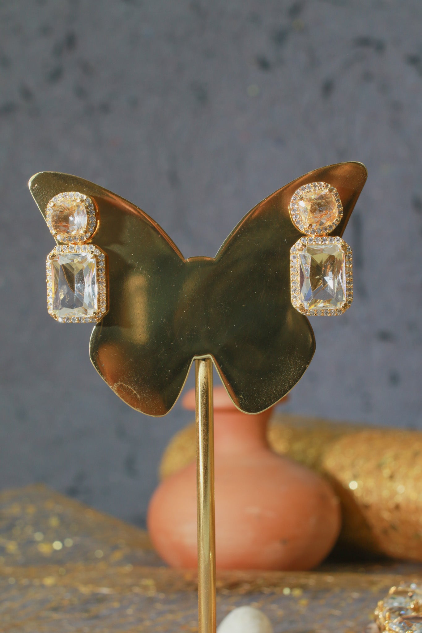 Champagne Gold AD Necklace Set | Elegant Cubic Zirconia Jewelry