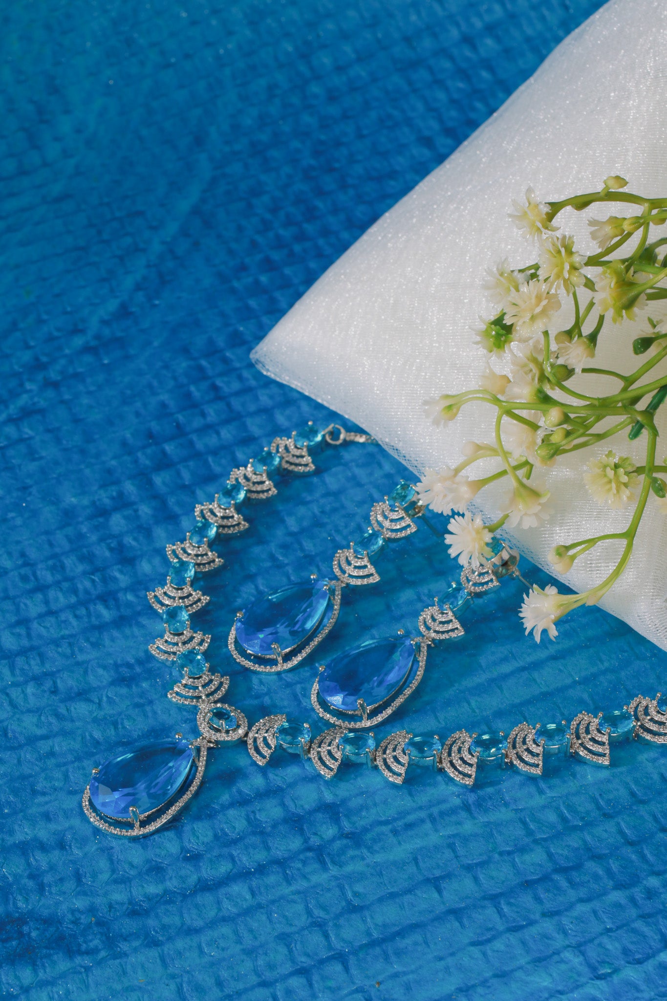 Royal Blue Drop AD Necklace Set | Statement Wedding Jewelry