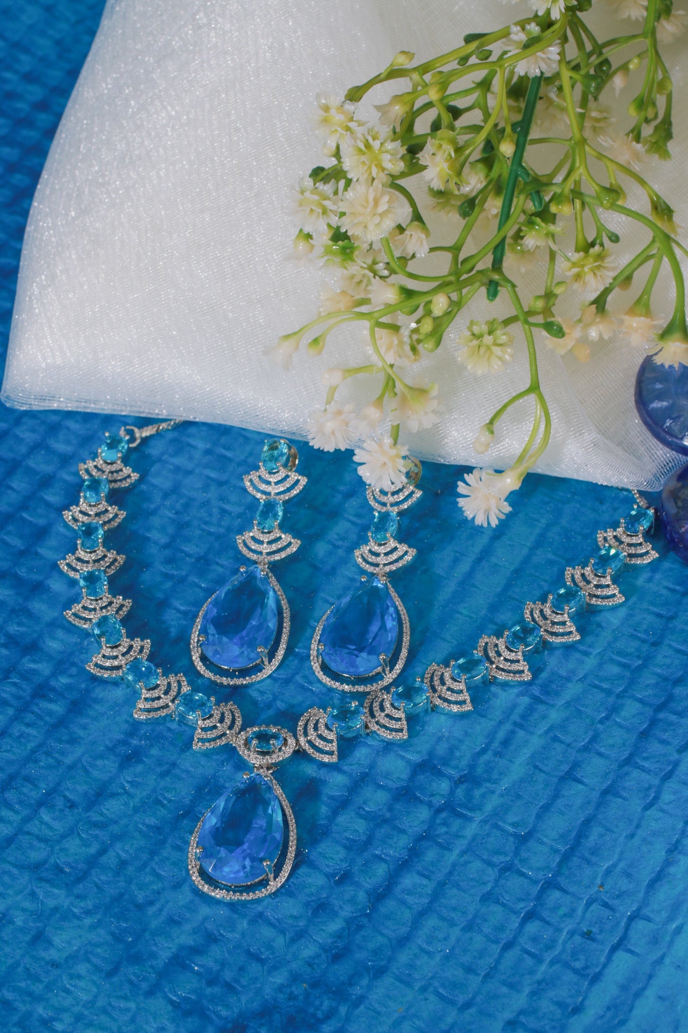 Royal Blue Drop AD Necklace Set | Statement Wedding Jewelry