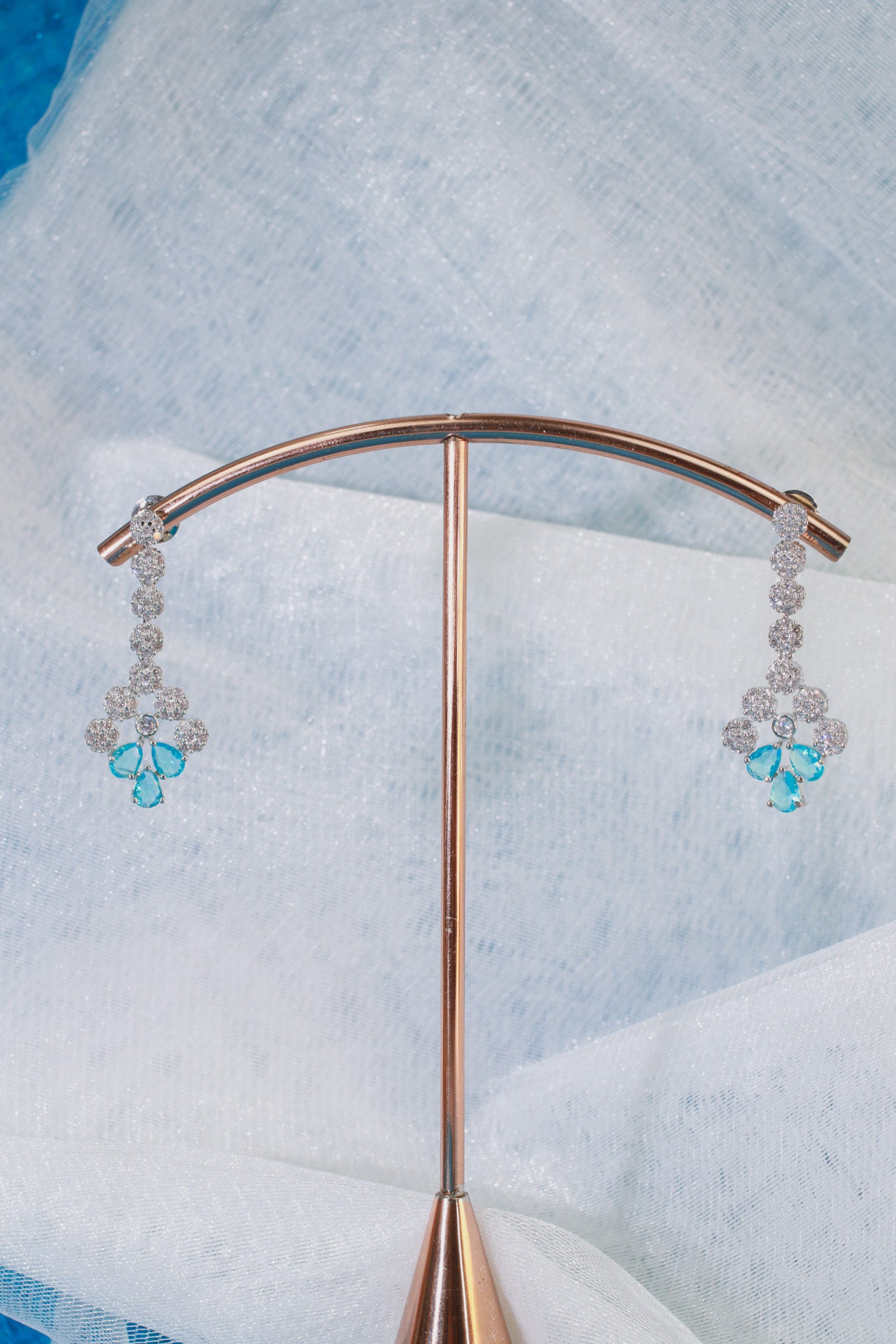 Elegant Blue Stone AD Necklace Set for Women | Sparkling Silver Finish