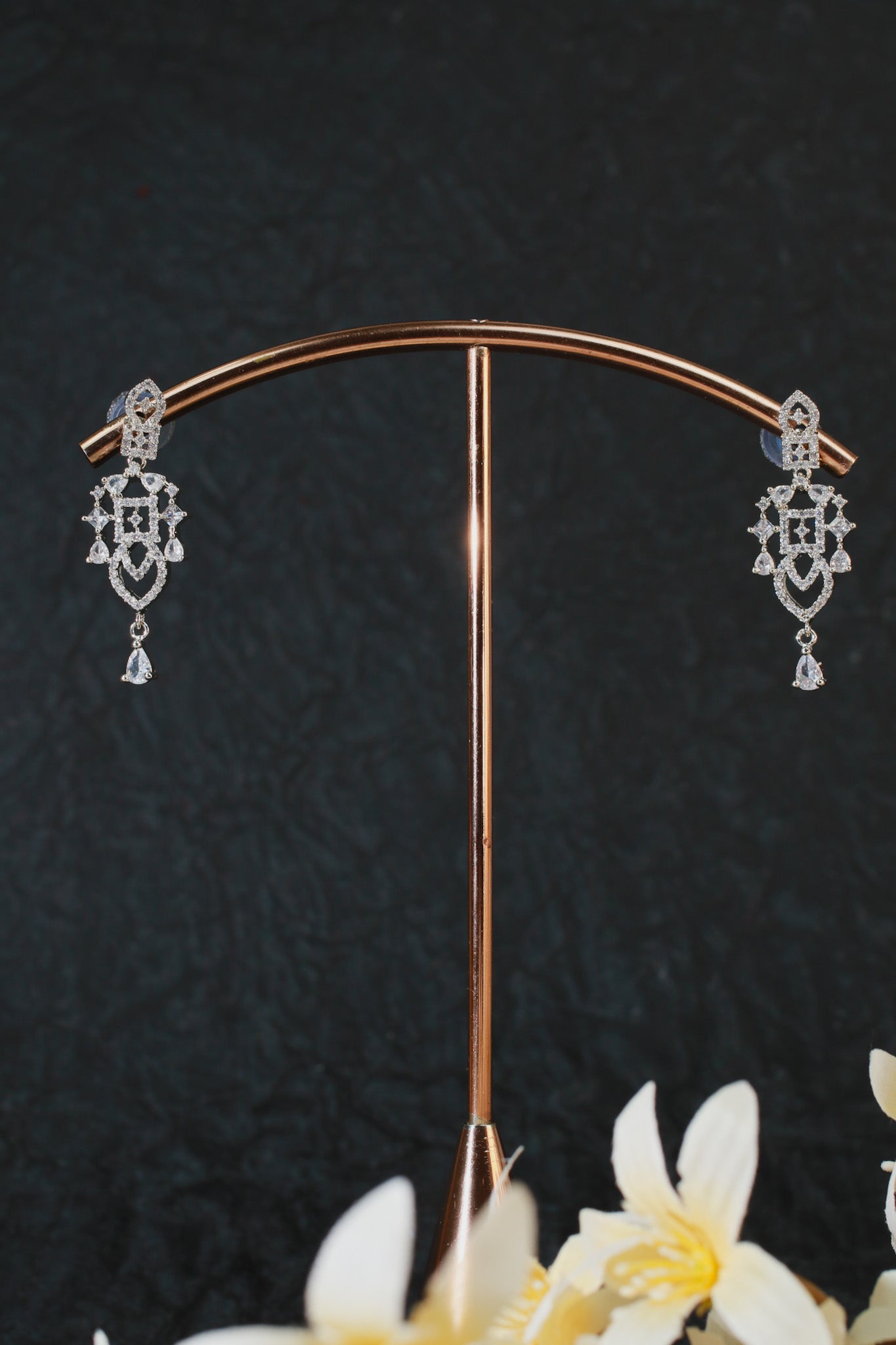 Silver-Plated Stone Choker Set with Drop Earrings