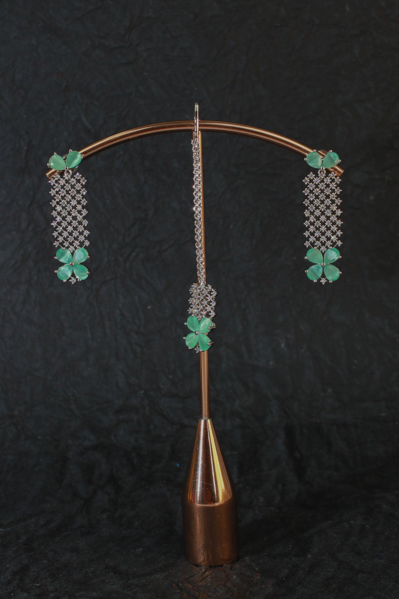 Mint Green Floral AD Choker Necklace with Maangtika | Wedding Set